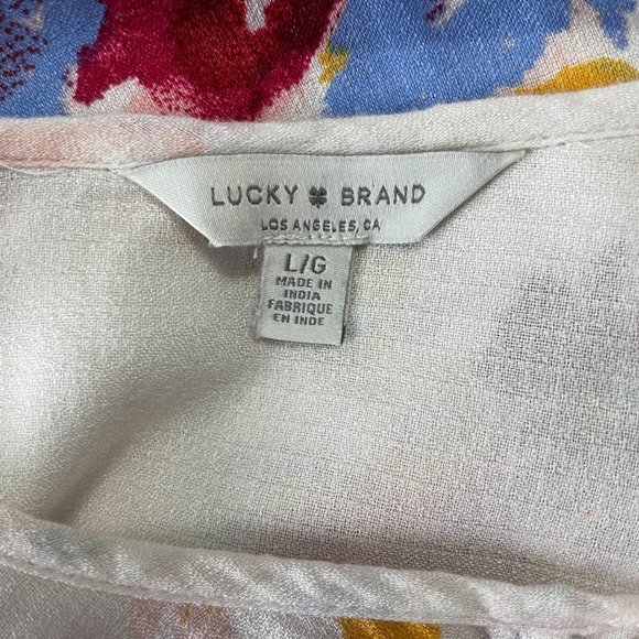 Lucky Brand SZ Large Multicolor Red Floral Blouse Bold Flower Long Sleeve Top - Picture 6 of 7